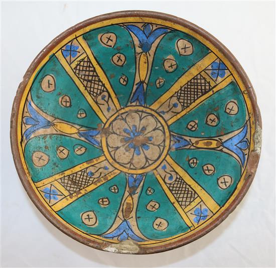 A Berber polychrome pottery bowl, diameter 27cm, slight old damage